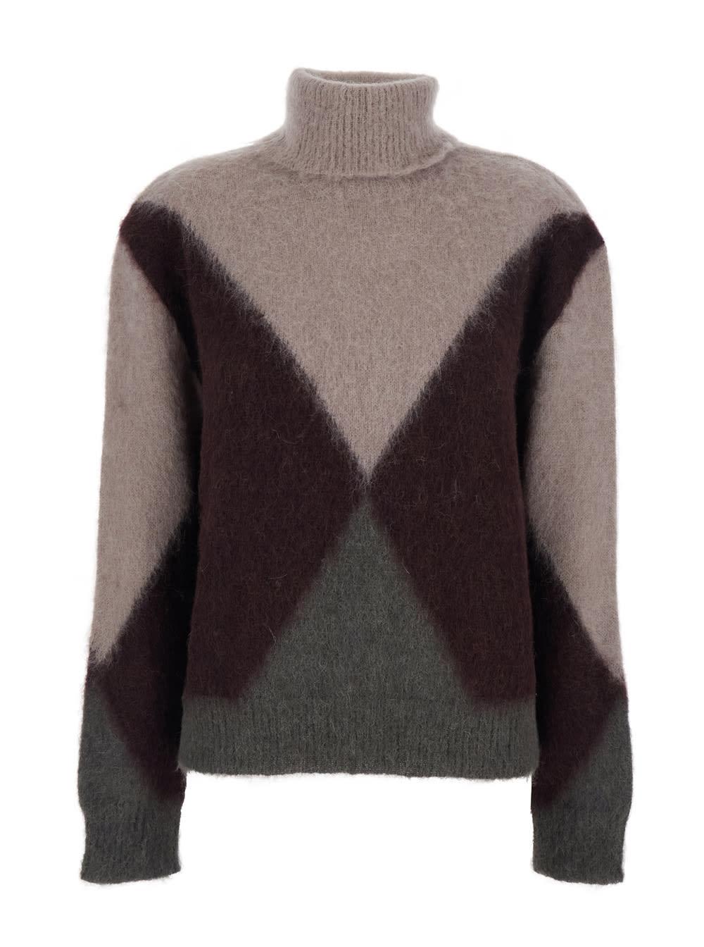 mauro grifoni multicolor turtleneck sweater with geometric motif and brushed effect in wool woman