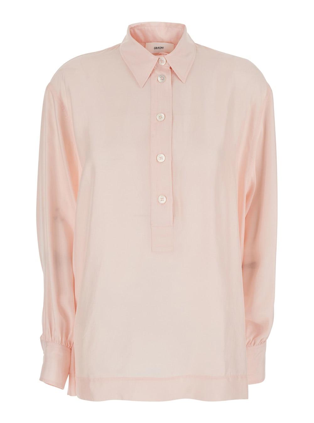 mauro grifoni pointed collar long sleeve shirt in pink women