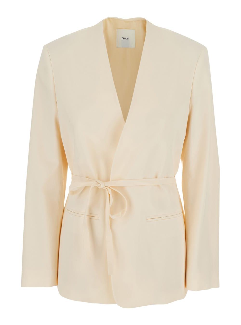 mauro grifoni white jacket with front closure and pockets for women