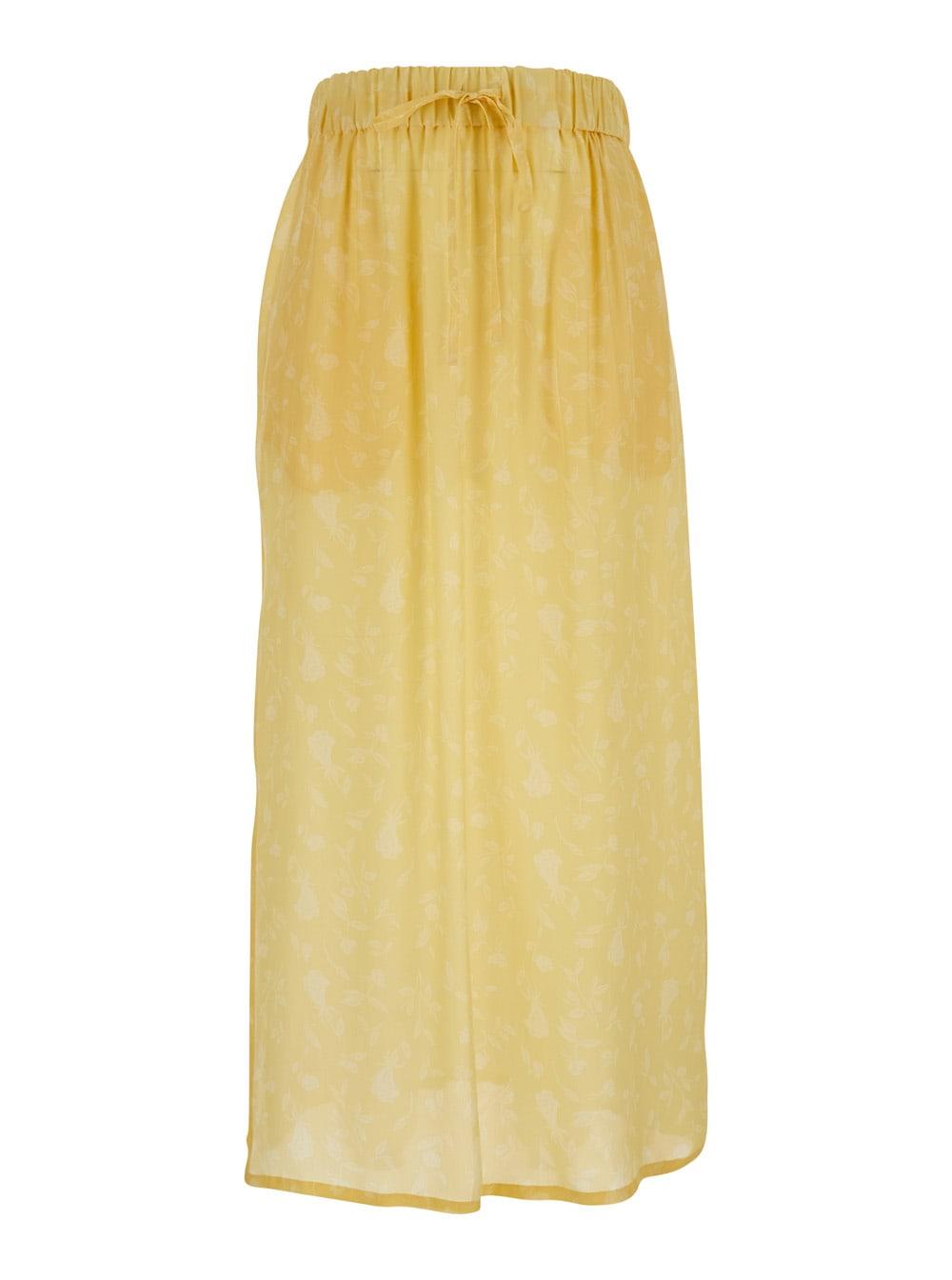 mauro grifoni yellow dress with pleated details and high waist in cotton for women