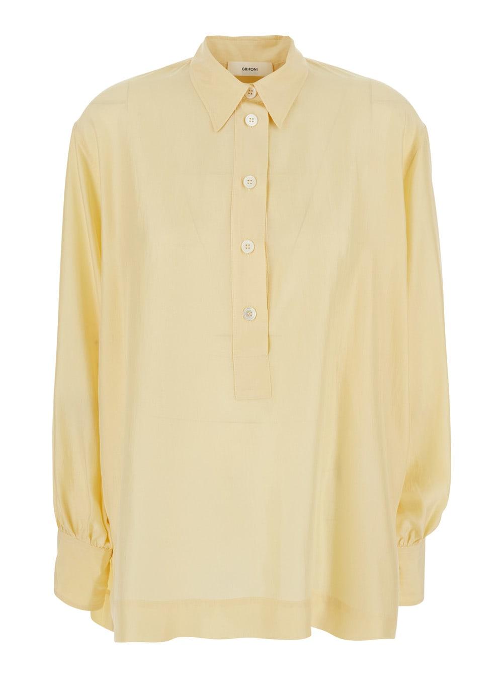 mauro grifoni yellow shirt with classic collar and long sleeves