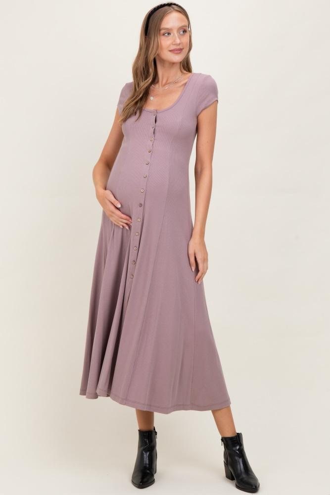 mauve button down maternity maxi dress