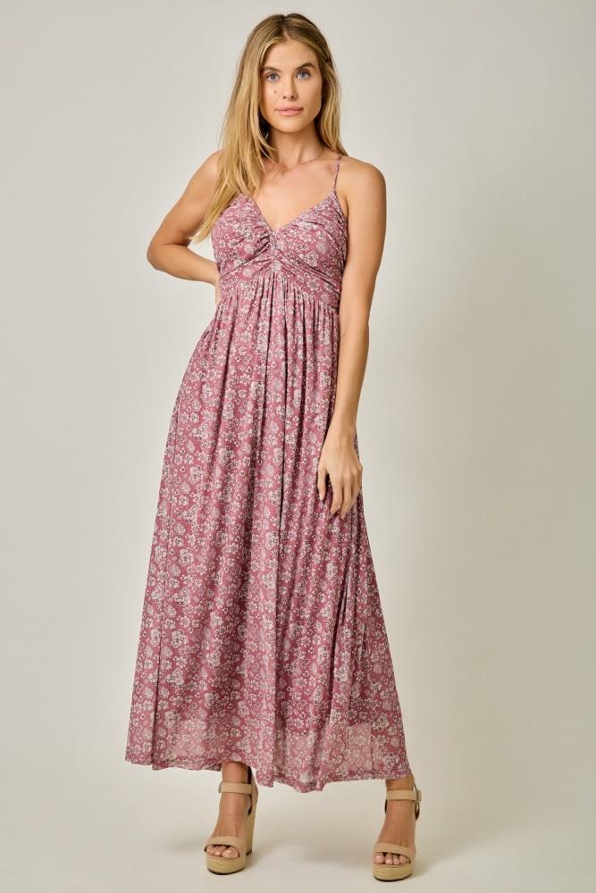 mauve criss-cross back mesh dress