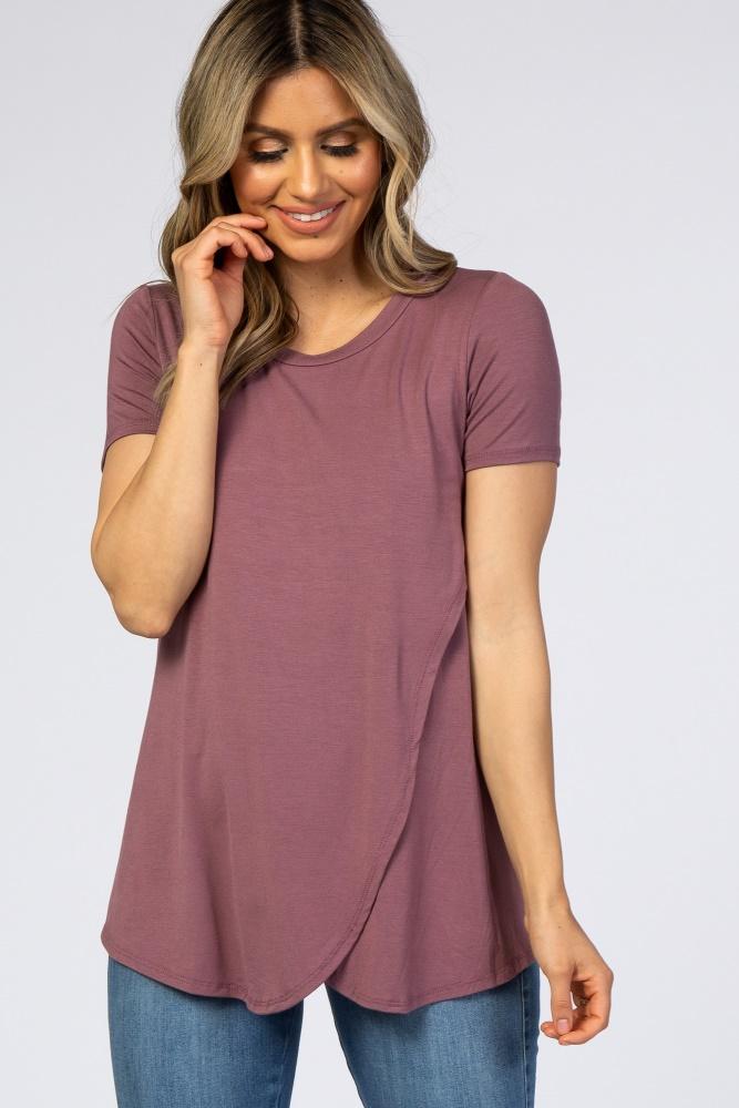 mauve layered wrap front nursing top