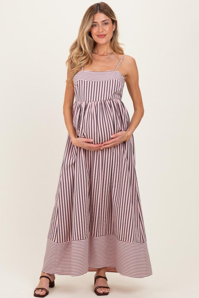 mauve mixed stripe sleeveless maternity maxi dress