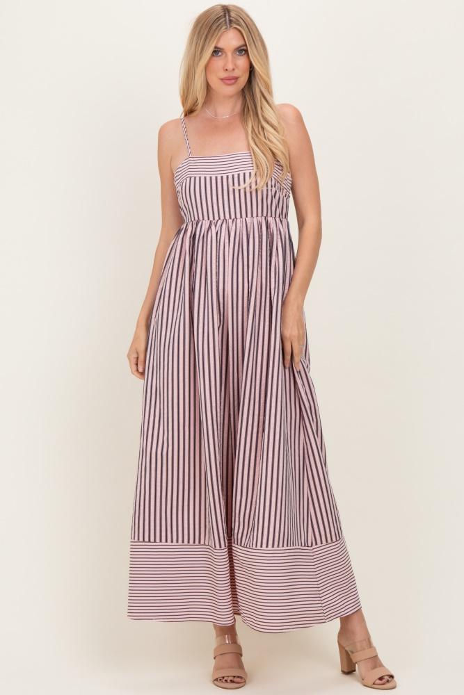 mauve mixed stripe sleeveless maxi dress