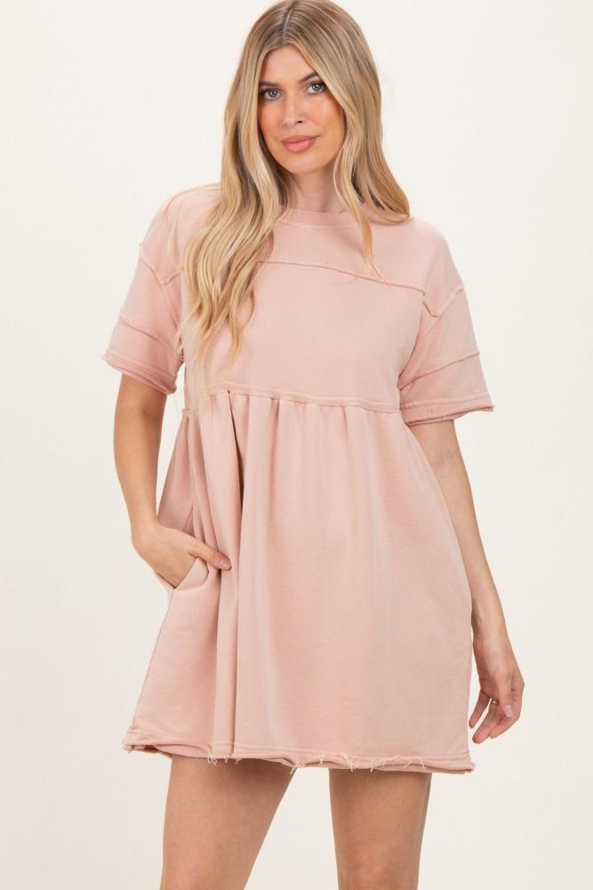mauve raw hem short sleeve dress