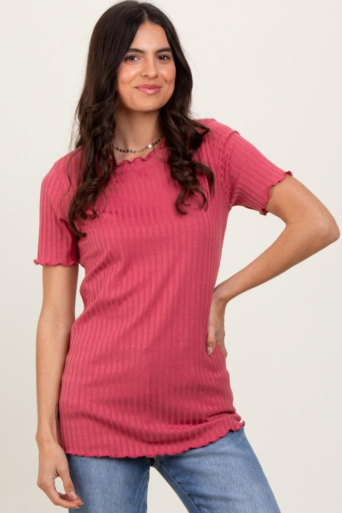 mauve ribbed short sleeve top