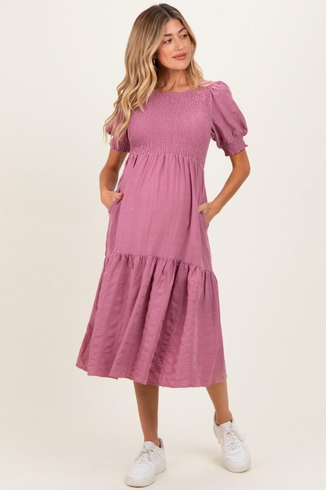 mauve textured flowy maternity dress