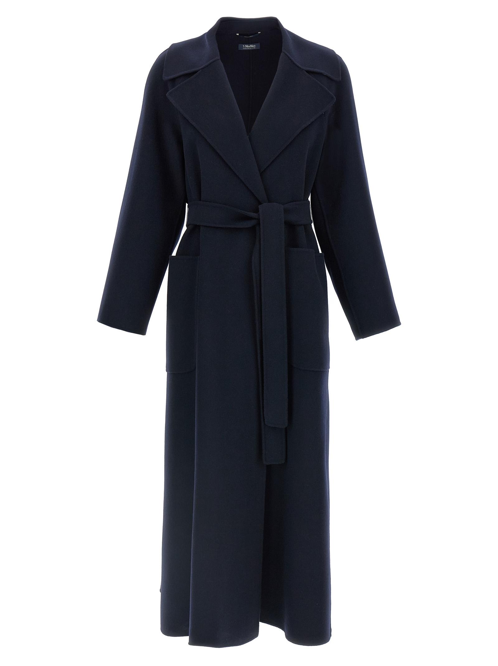 max mara 's doris coat blue virgin wool coats, trench - women