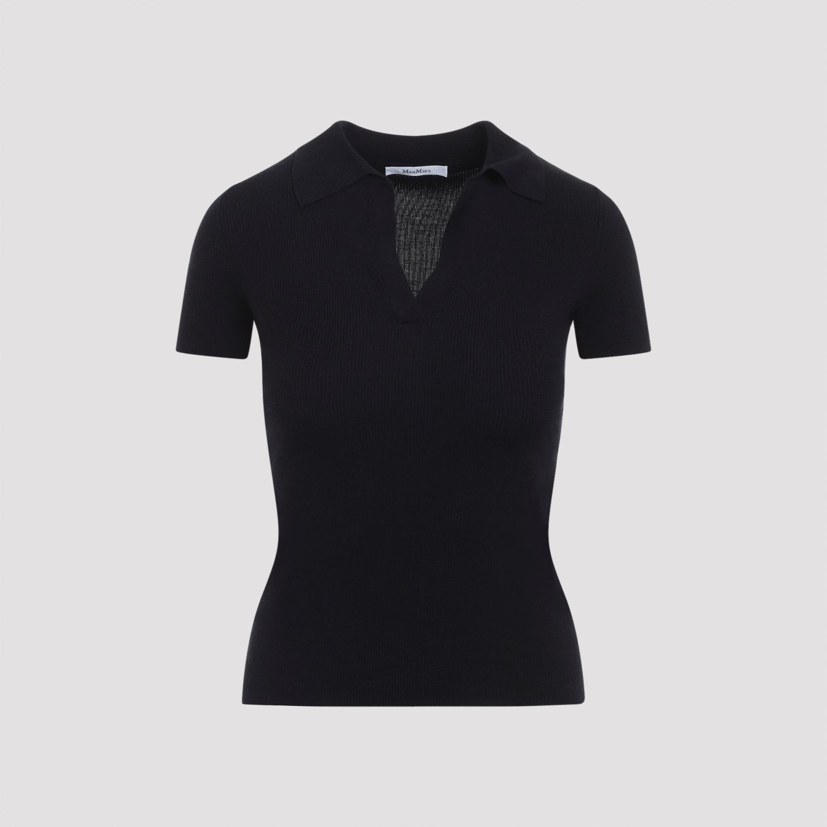 max mara albero knit ribbed polo blue virgin wool sweater - women