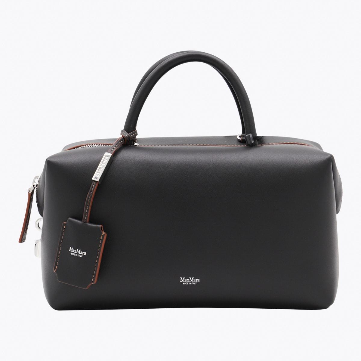 max mara black leather holdallm top handle bag