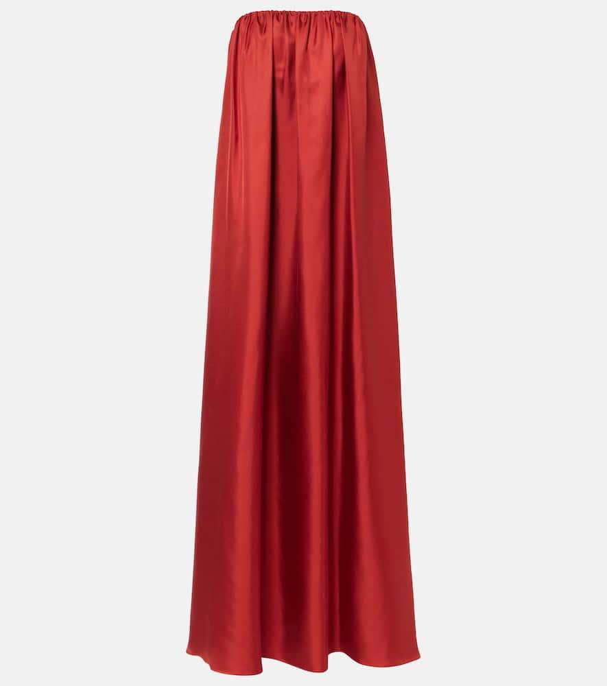 max mara edda pleated strapless silk gown