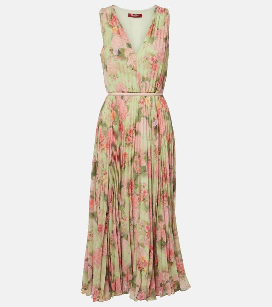 max mara floral plissé georgette midi dress