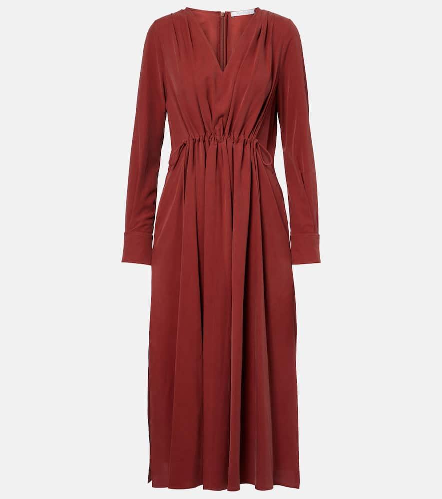 max mara full gathered silk canvas midi dress