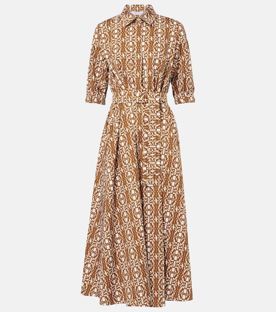 max mara luxgi belted printed cotton midi dress