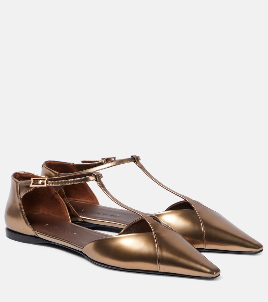 max mara metallic leather ballet flats