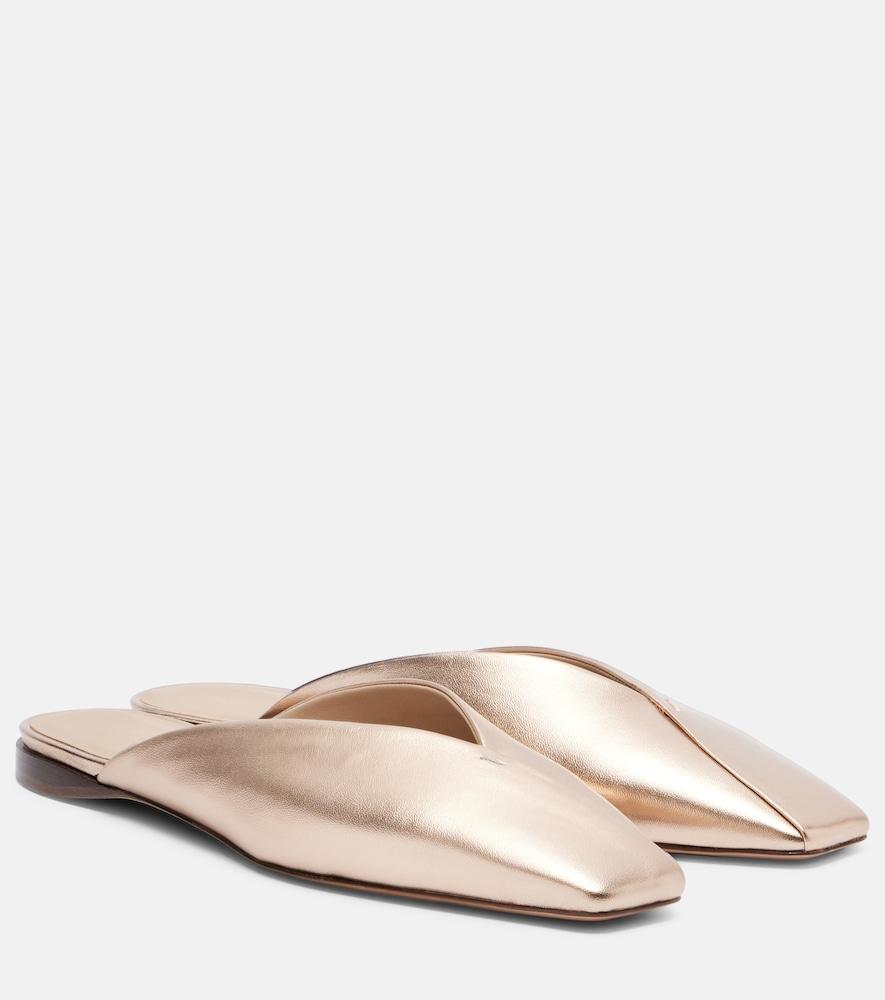 max mara metallic leather mules