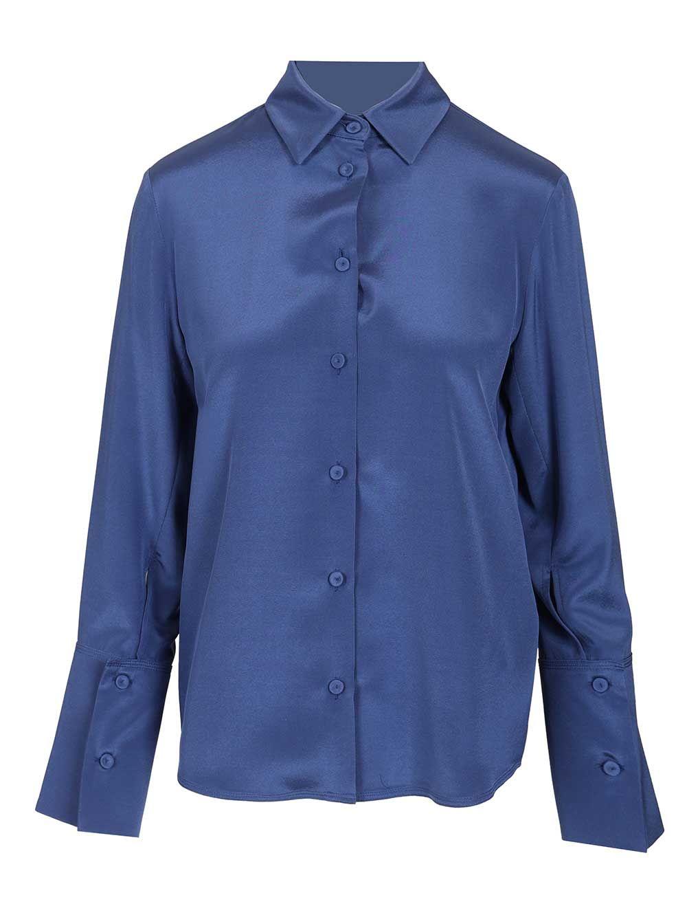 max mara oversized shirt voliera blue silk - women