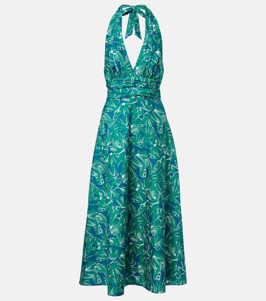max mara printed halterneck cotton midi dress