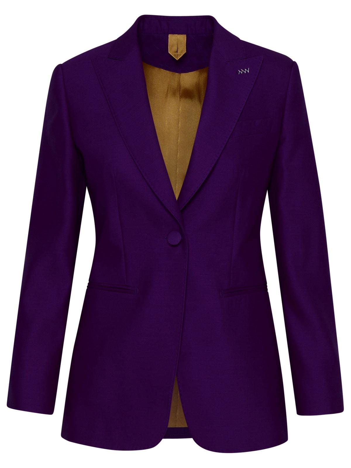 max mara purple silk blend buckle blazer jacket