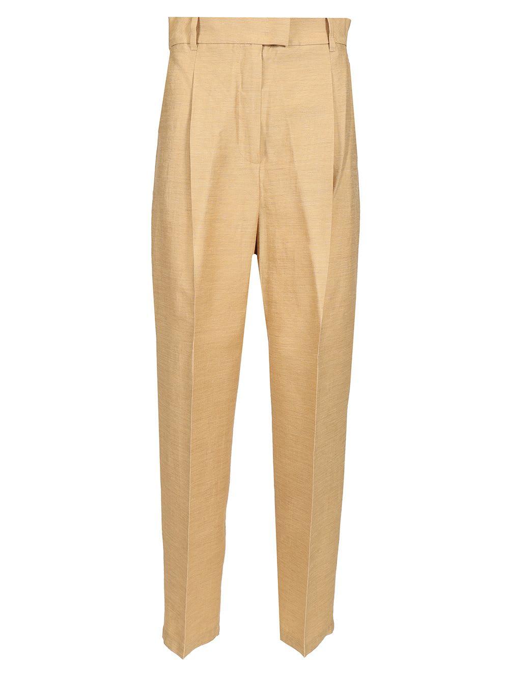 max mara straight trousers in linen and silk