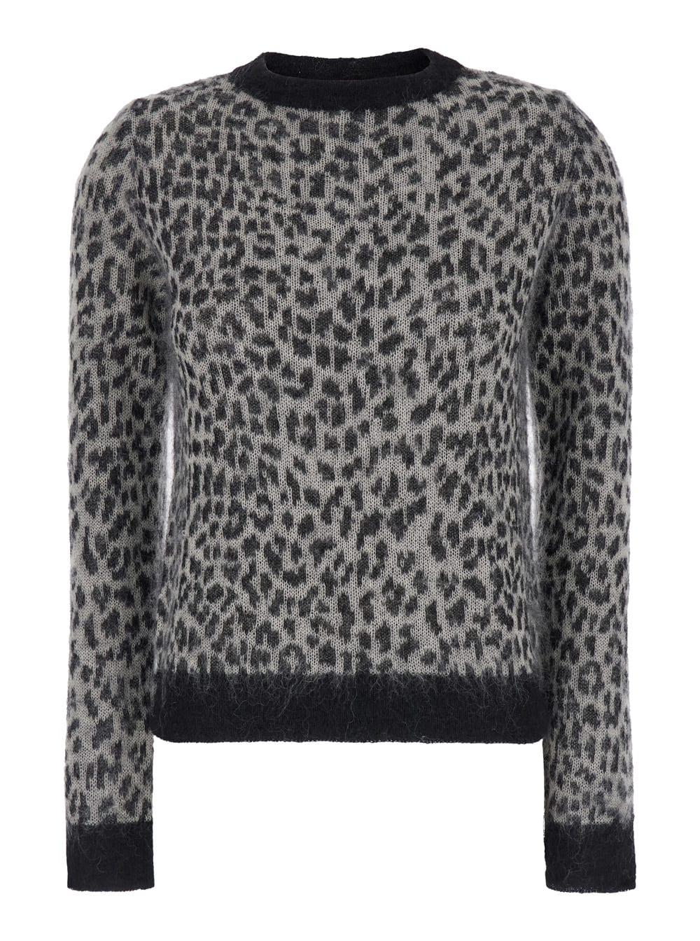 max mara studio abadan grey crewneck sweater with all-over animal print in wool blend woman