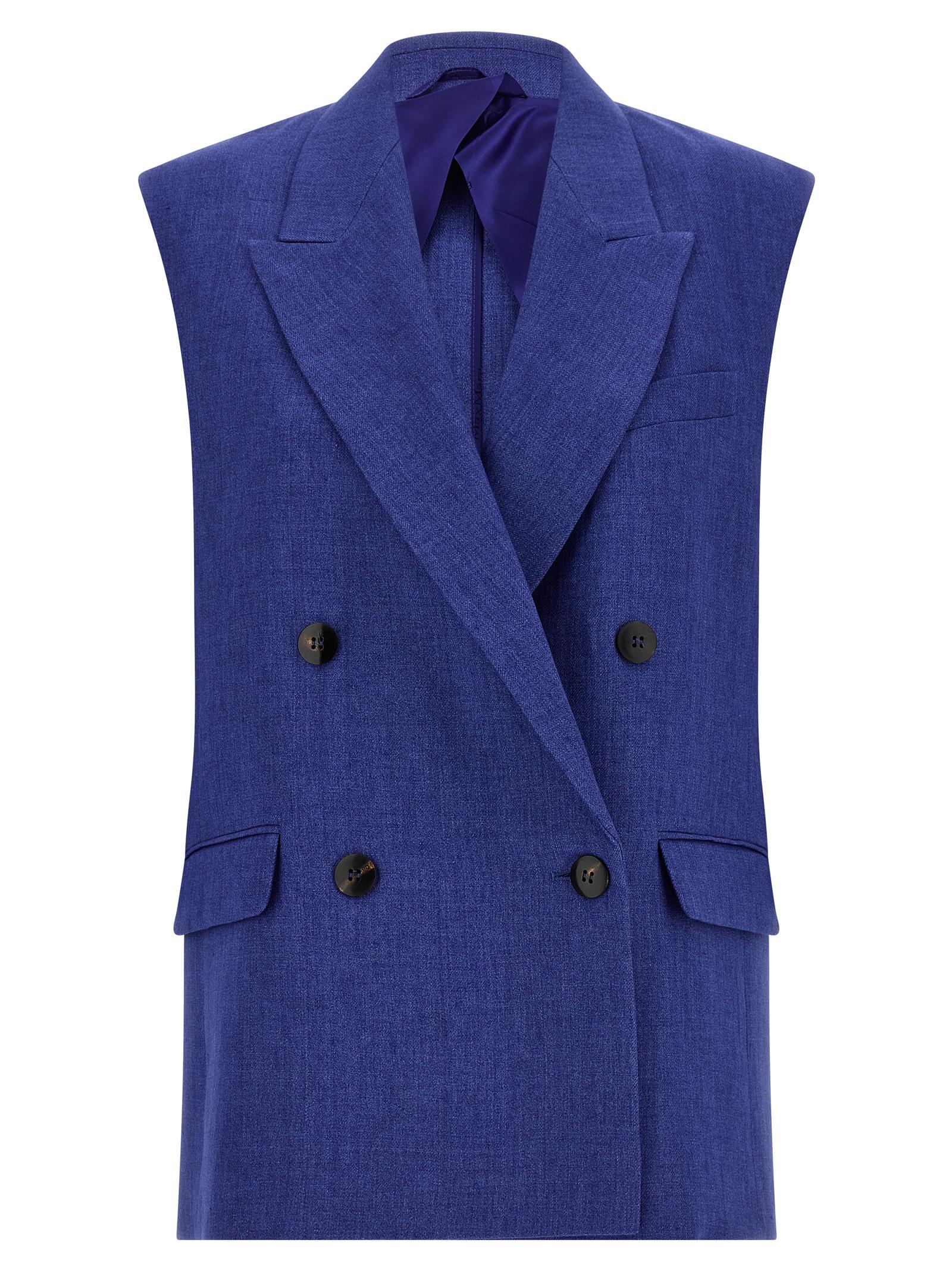 max mara studio mstaia vest blue linen gilet - women