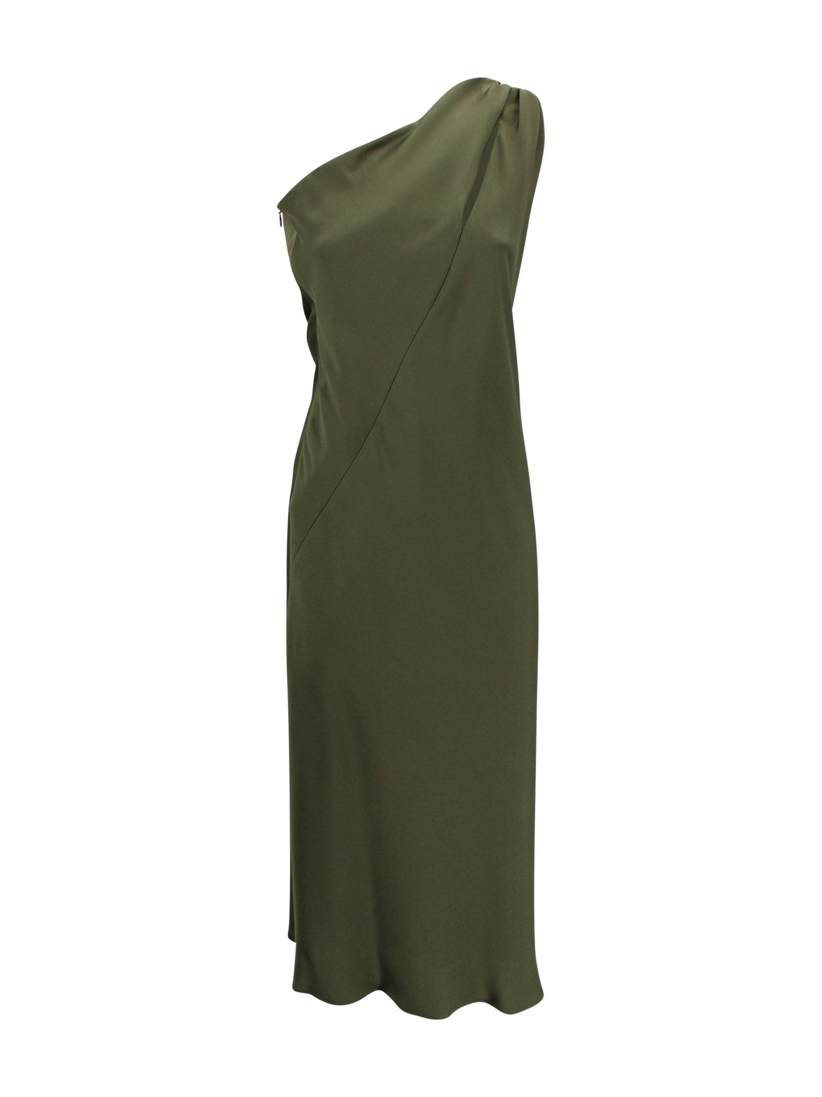 max mara studio one-shoulder long dress in shiny satin