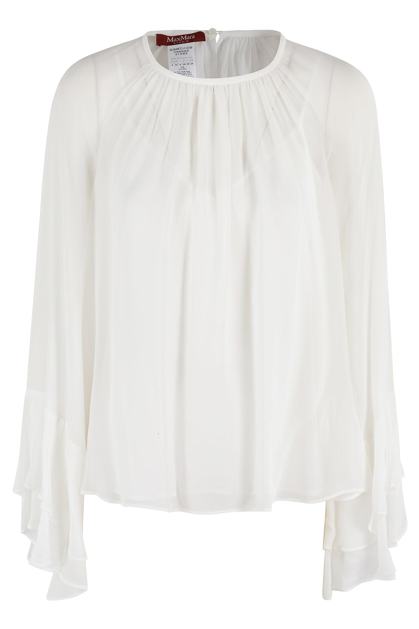 max mara studio ruffle detailed crewneck top