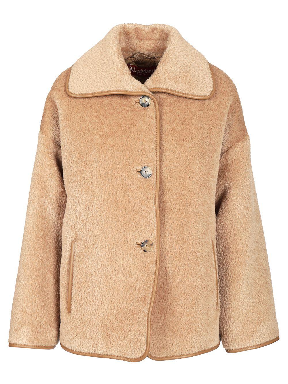 max mara studio vadet brushed alpaca leather details boxy jacket
