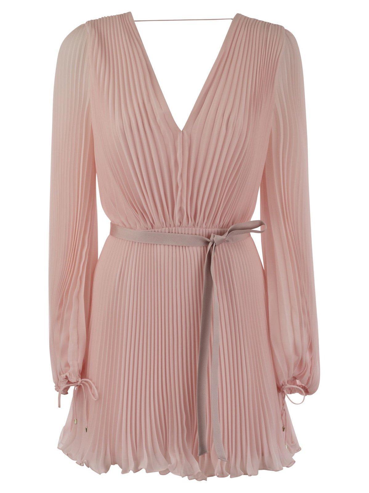 max mara v-neck pleated mini dress