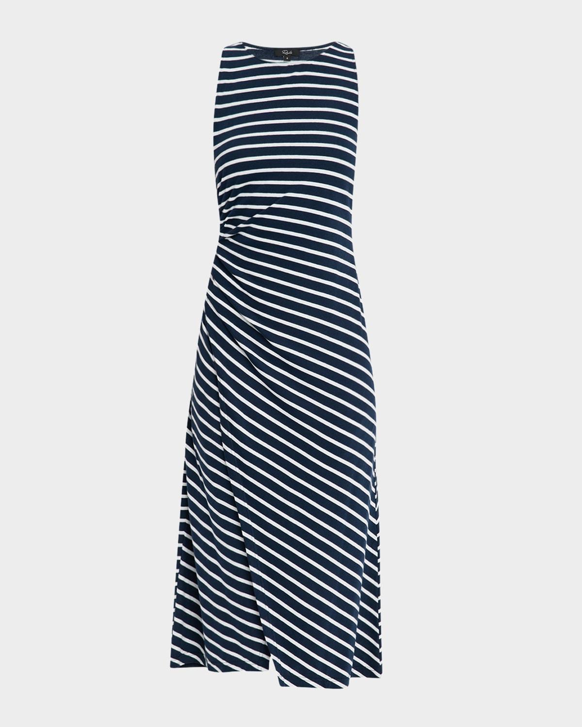 max striped wrap-effect midi dress