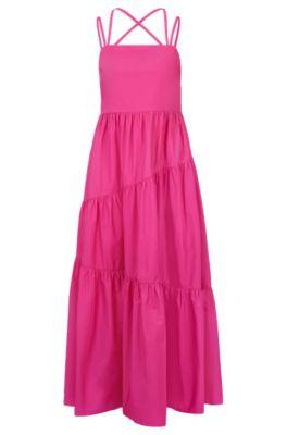 maxi dress in cotton poplin with crossover straps- purple women's day dresses