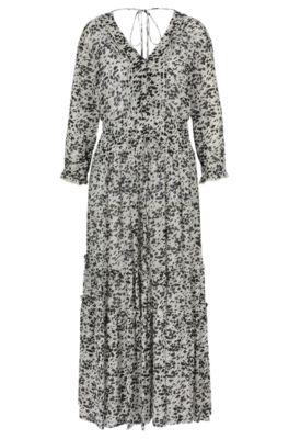 maxi dress with seasonal print and v-neckline- patterned women's business dresses