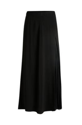 maxi skirt with pliss detail- black women's business skirts