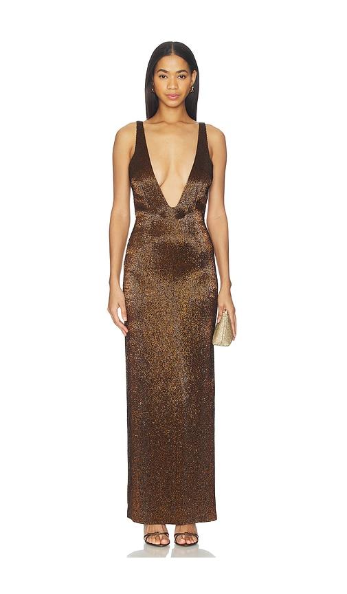 may mashiah alaia dress in metallic copper.
