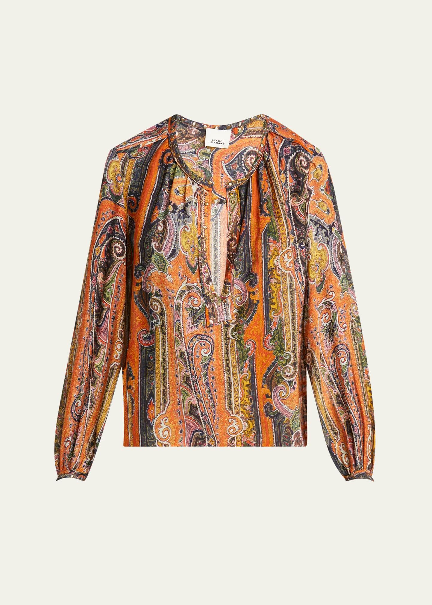 may paisley studded silk top
