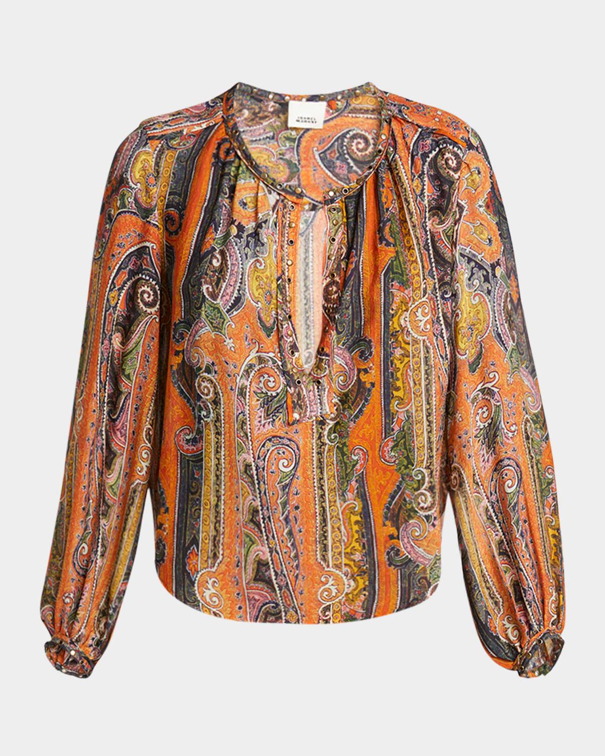 may paisley studded silk top
