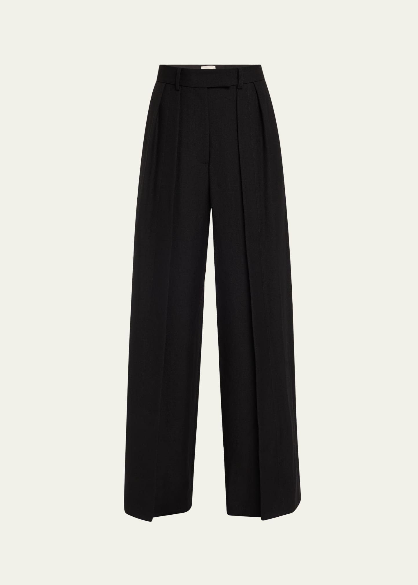 may pintuck wide leg wool pants