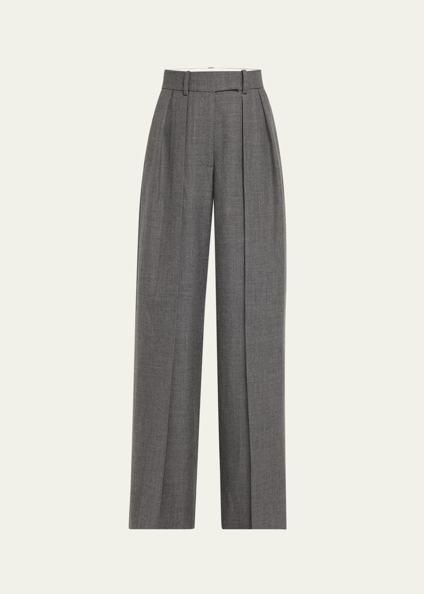 may pintuck wide leg wool pants