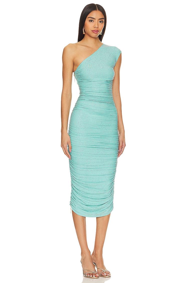 maya one shoulder diamond midi dress