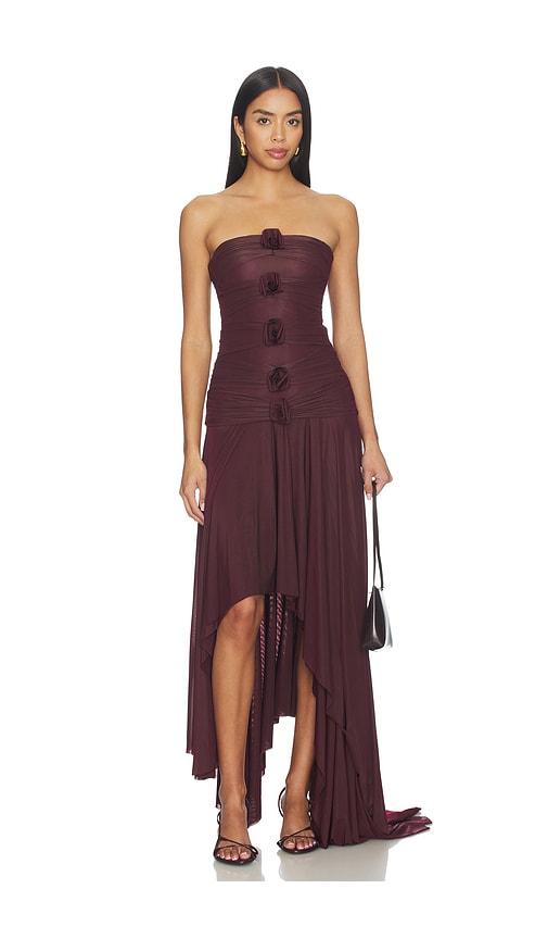 maygel coronel andi dress in burgundy.