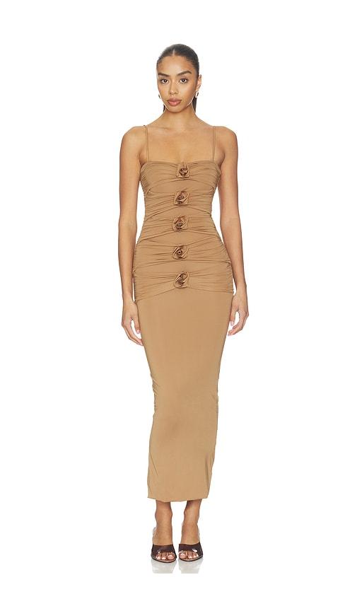 maygel coronel susurro dress in tan.