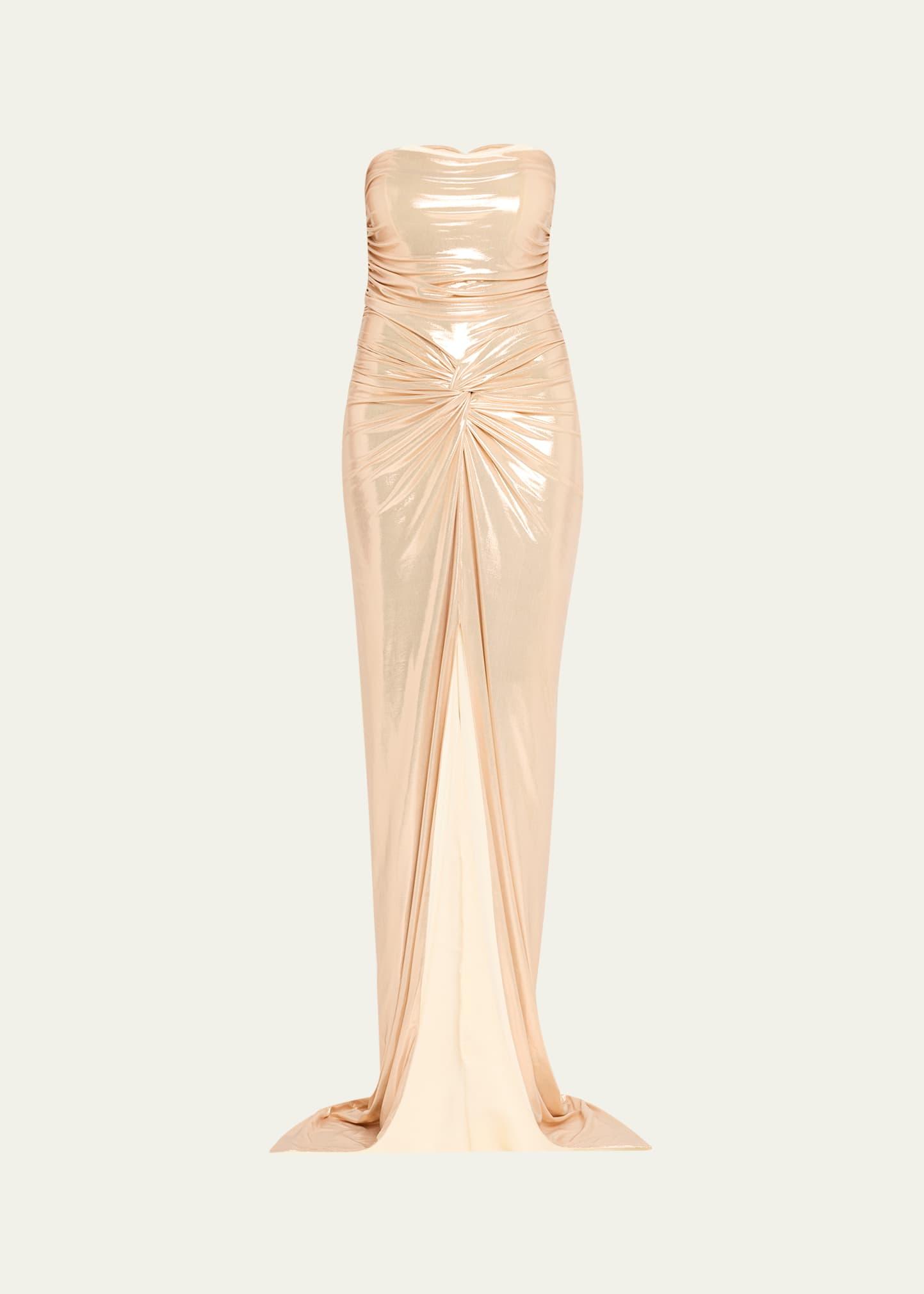 maytal metallic strapless gown