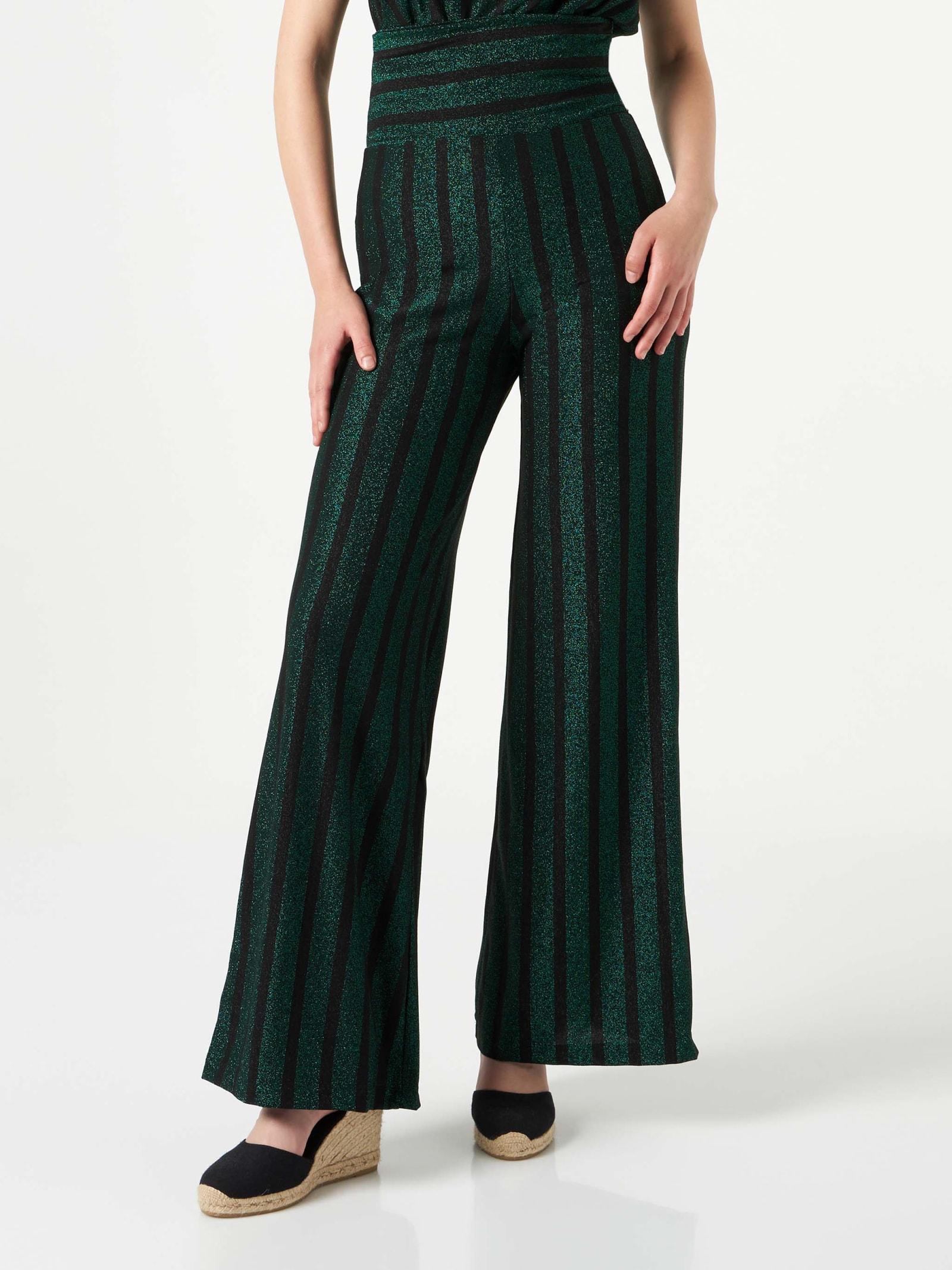 mc2 saint barth black and green glitter striped palazzo pants