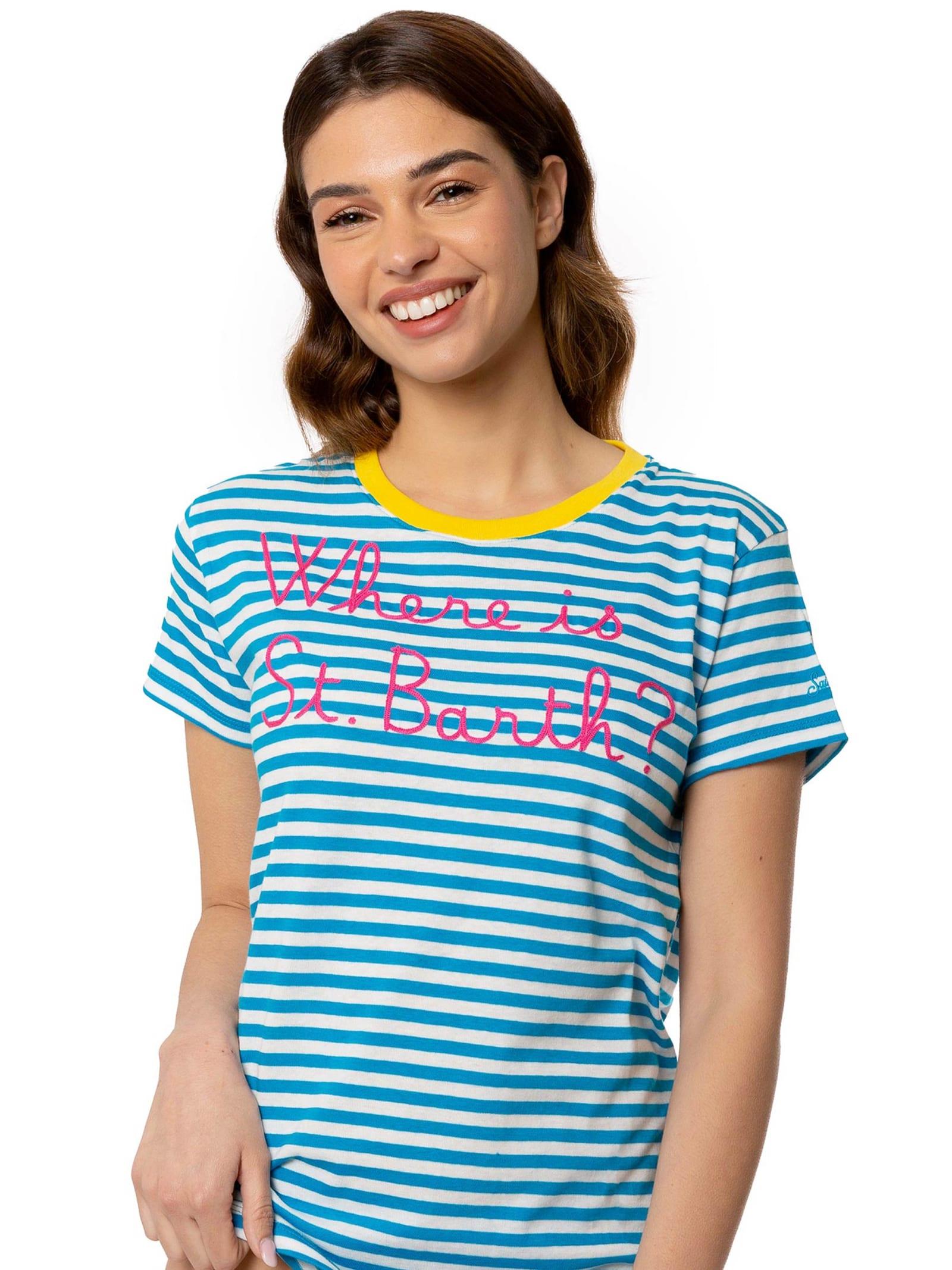 mc2 saint barth bluette cotton t-shirt with where is st. barth? embroidery