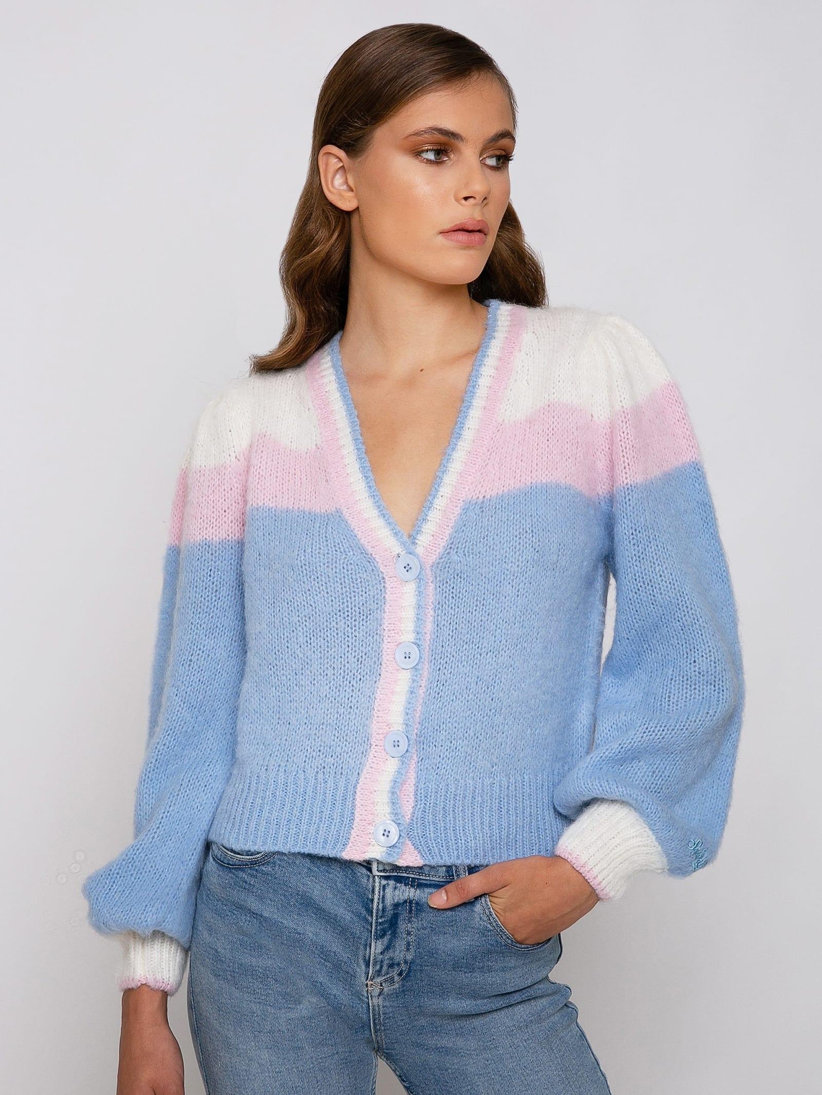 mc2 saint barth brushed knit crop cardigan with puff sleeves
