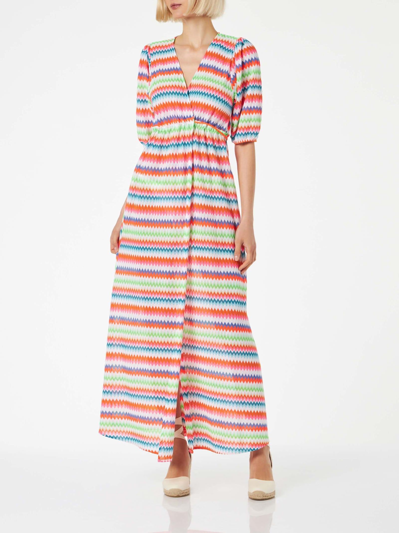 mc2 saint barth chevron raschel knit long beach dress bliss with striped pattern