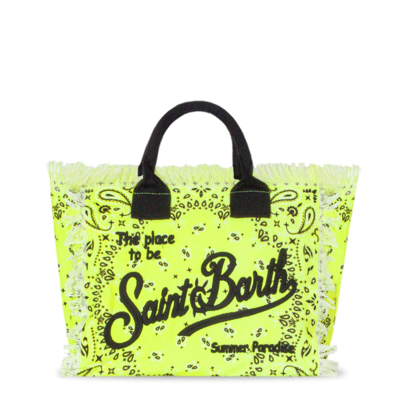mc2 saint barth colette cotton canvas bag with fluo yellow bandanna print